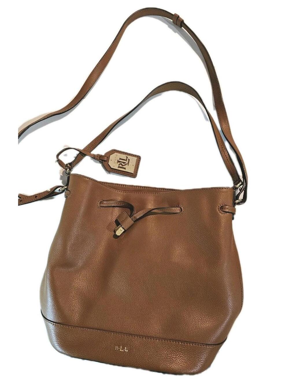 Lauren Ralph Lauren Leather Medium Andie Drawstring Bucket Bag $295 Lauren Brown